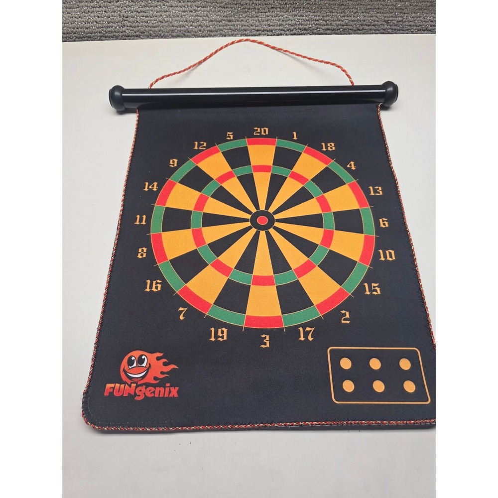 FUNgenix Magnetic Dart Board Set Double Sided Roll Up 12 Darts Black Red Yellow